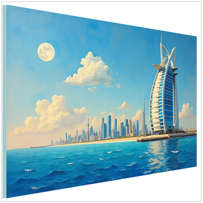 Dubai Burj Al Arab - Van Gogh Stil - Türkisblaues Meer und sanfter Himmel - Canvas Wandbild
