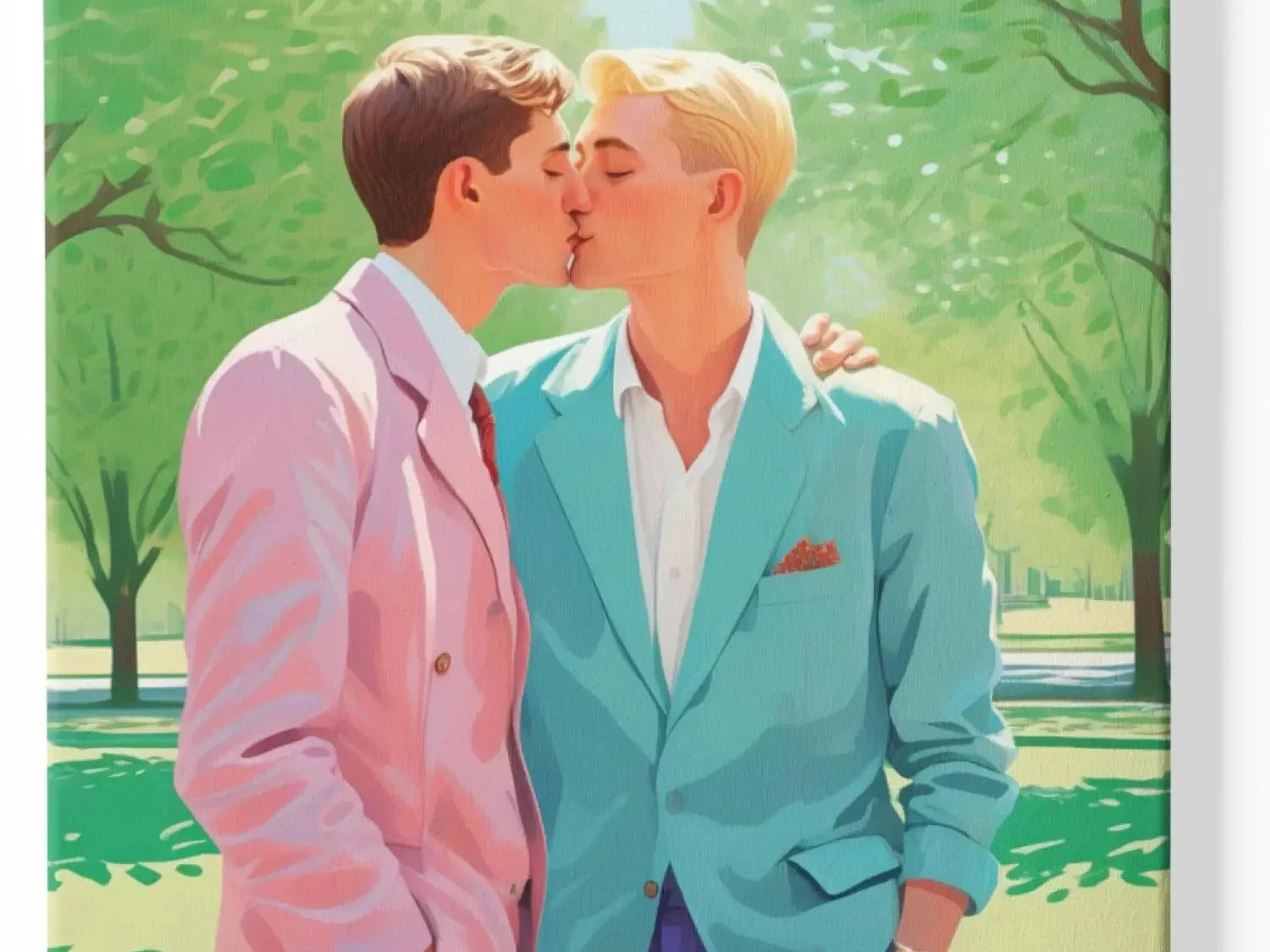 Hockneys Pool-Vibes für dein Wohnzimmer: Hol dir den "Kuss der Männer" als dein neues Queer Art Statement!