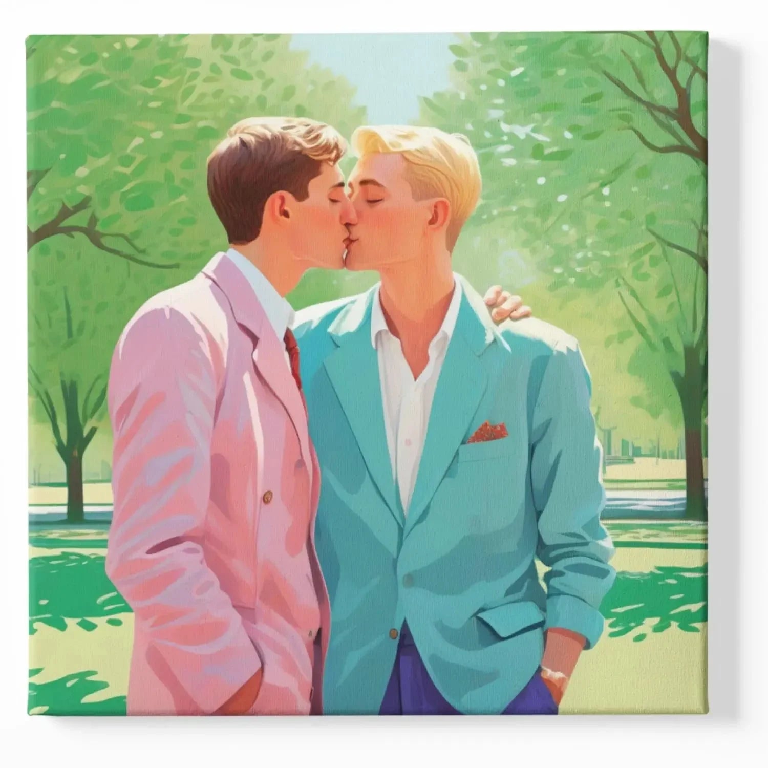 Hockneys Pool-Vibes für dein Wohnzimmer: Hol dir den "Kuss der Männer" als dein neues Queer Art Statement!