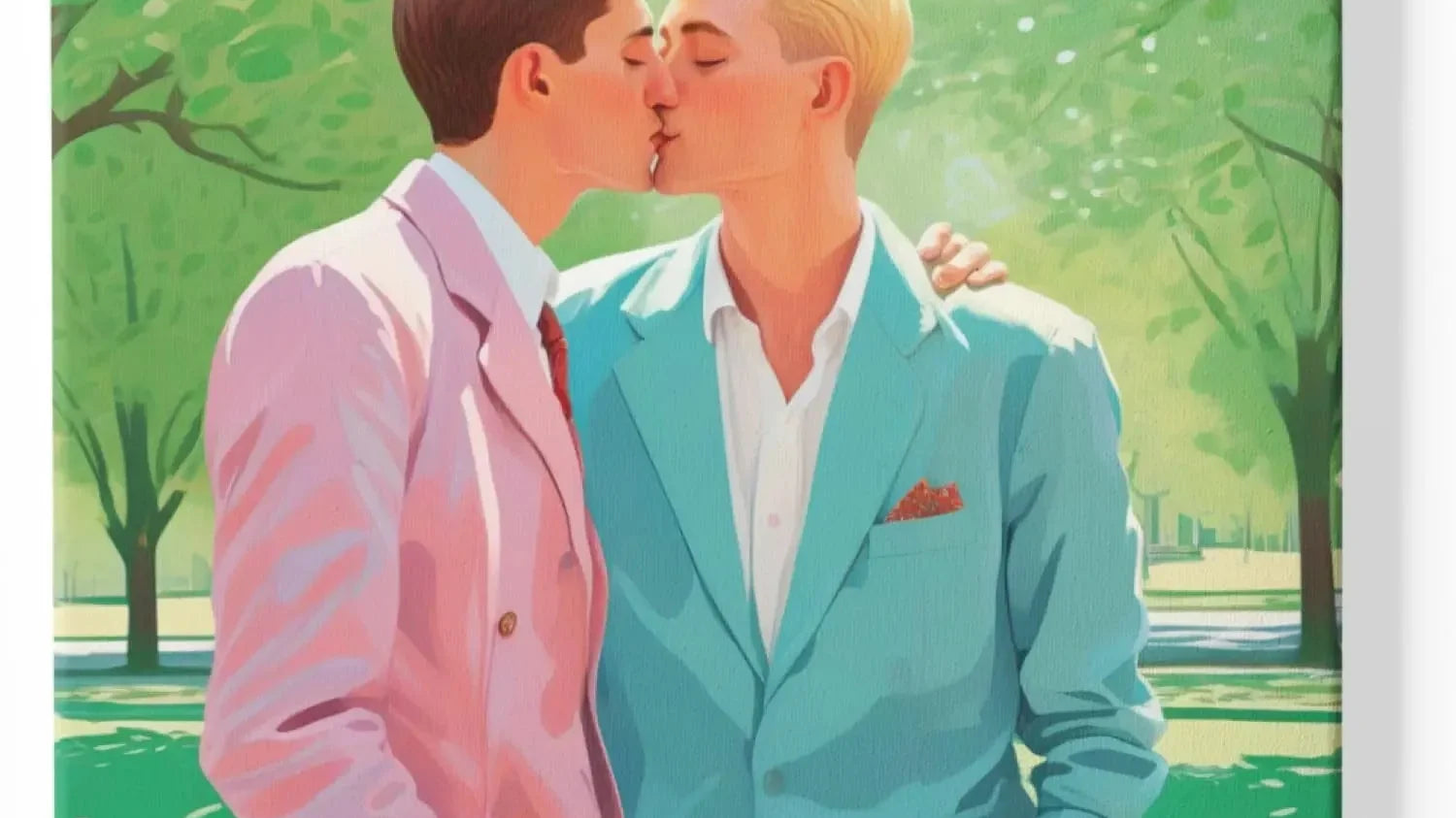 Hockneys Pool-Vibes für dein Wohnzimmer: Hol dir den "Kuss der Männer" als dein neues Queer Art Statement!