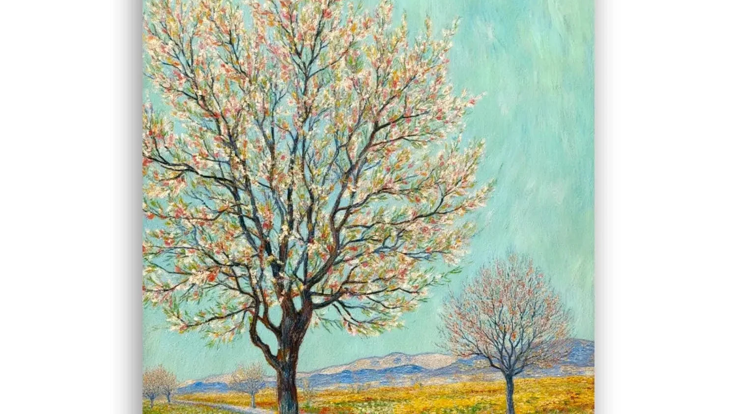 GALERIE SCHÖNE KÜNSTE Blühende Bäume nach Van Gogh Kunstdruck, Leinwand auf Keilrahmen, 30 x 30 cm, Impressionismus Wandbild (Motiv 2, 70x50 cm, Gerahmt)