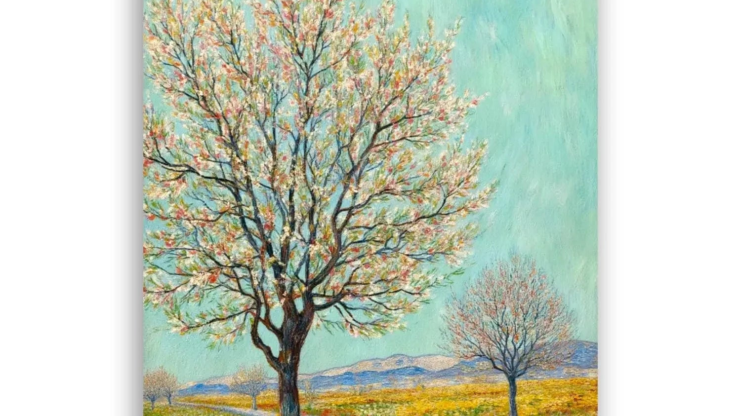 GALERIE SCHÖNE KÜNSTE Blühende Bäume nach Van Gogh Kunstdruck, Leinwand auf Keilrahmen, 30 x 30 cm, Impressionismus Wandbild (Motiv 2, 70x50 cm, Gerahmt)