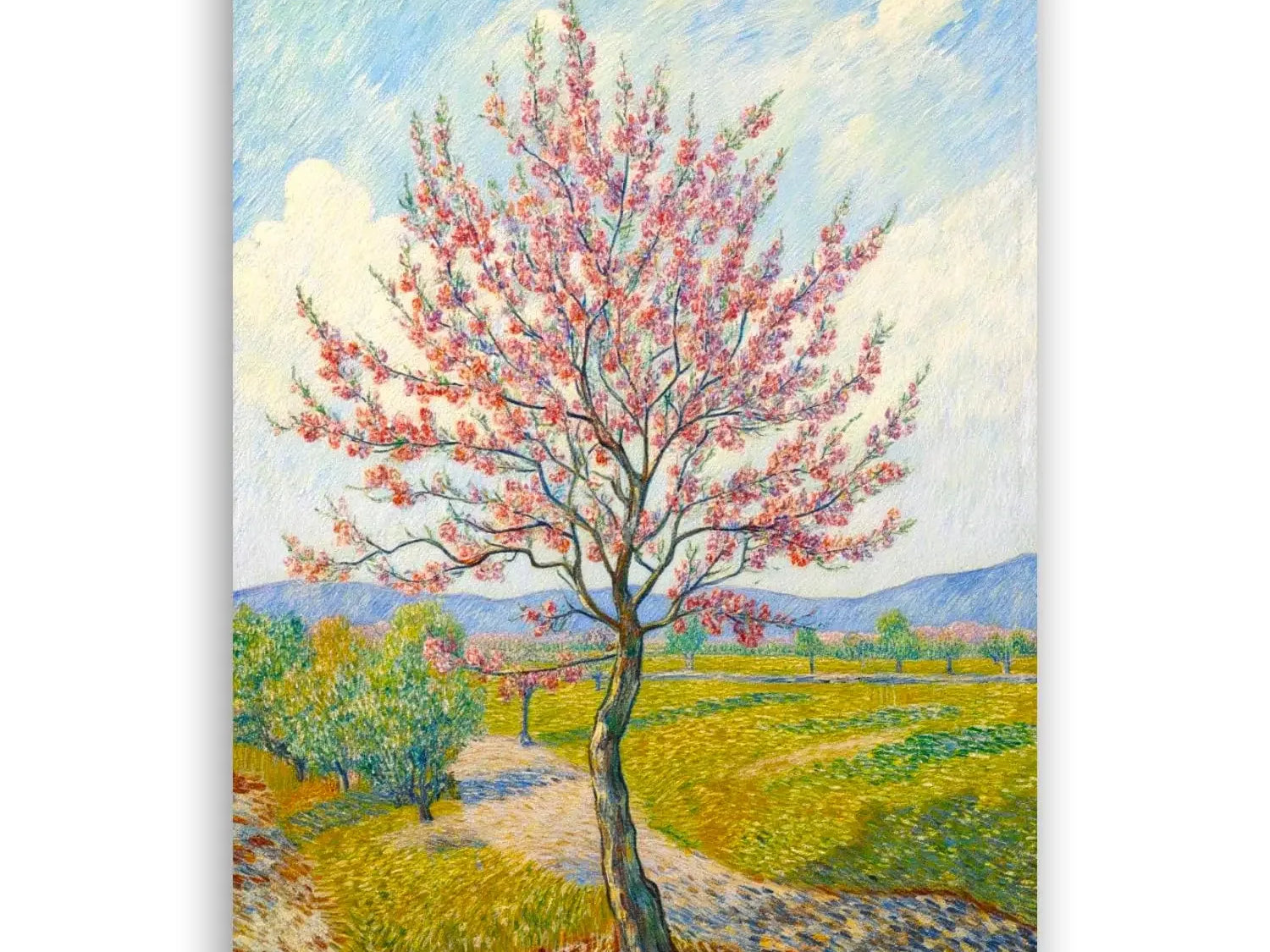 GALERIE SCHÖNE KÜNSTE Blühende Bäume nach Van Gogh Kunstdruck, Leinwand auf Keilrahmen, 30 x 30 cm, Impressionismus Wandbild (Motiv 1, 70x50 cm, Gerahmt)