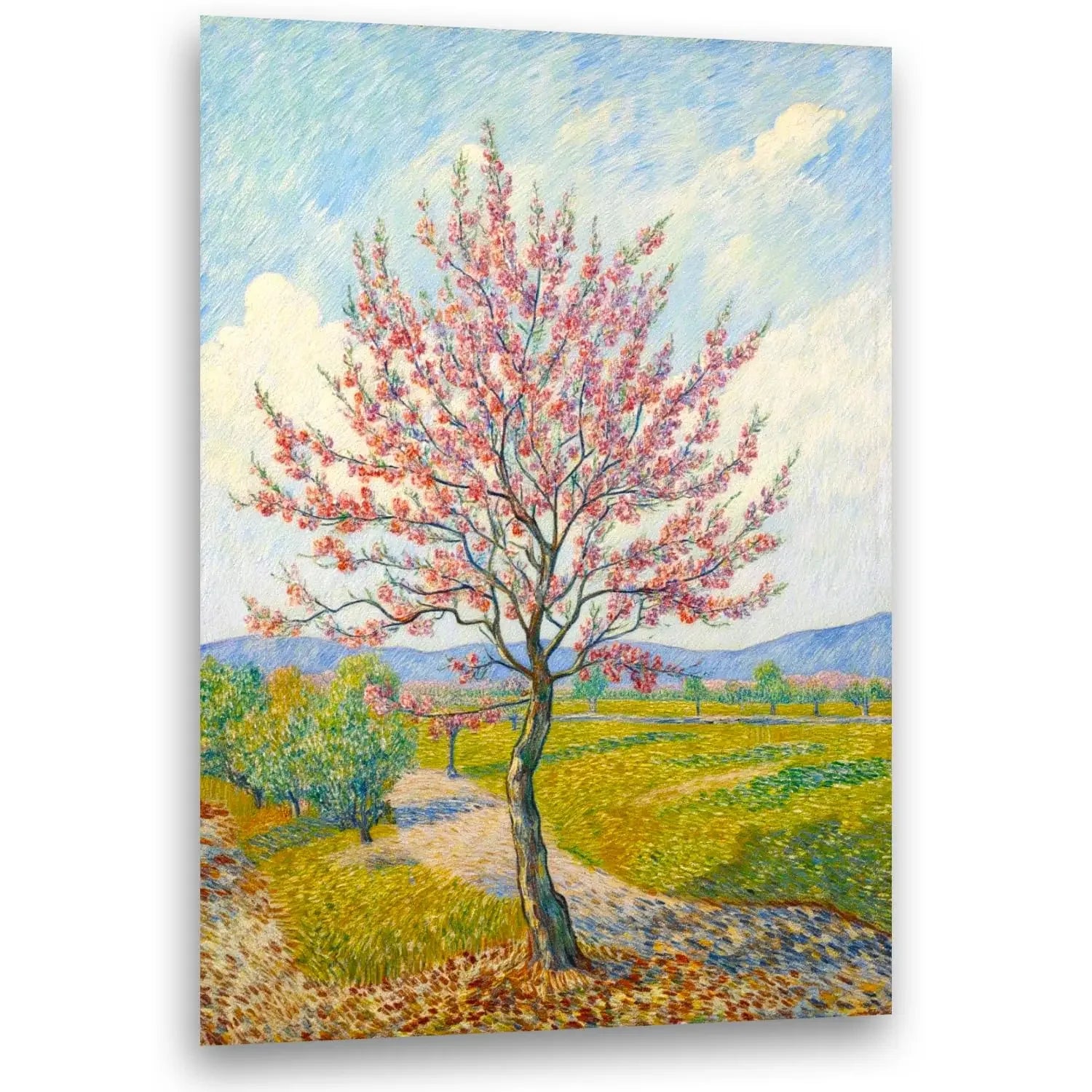 GALERIE SCHÖNE KÜNSTE Blühende Bäume nach Van Gogh Kunstdruck, Leinwand auf Keilrahmen, 30 x 30 cm, Impressionismus Wandbild (Motiv 1, 70x50 cm, Gerahmt)