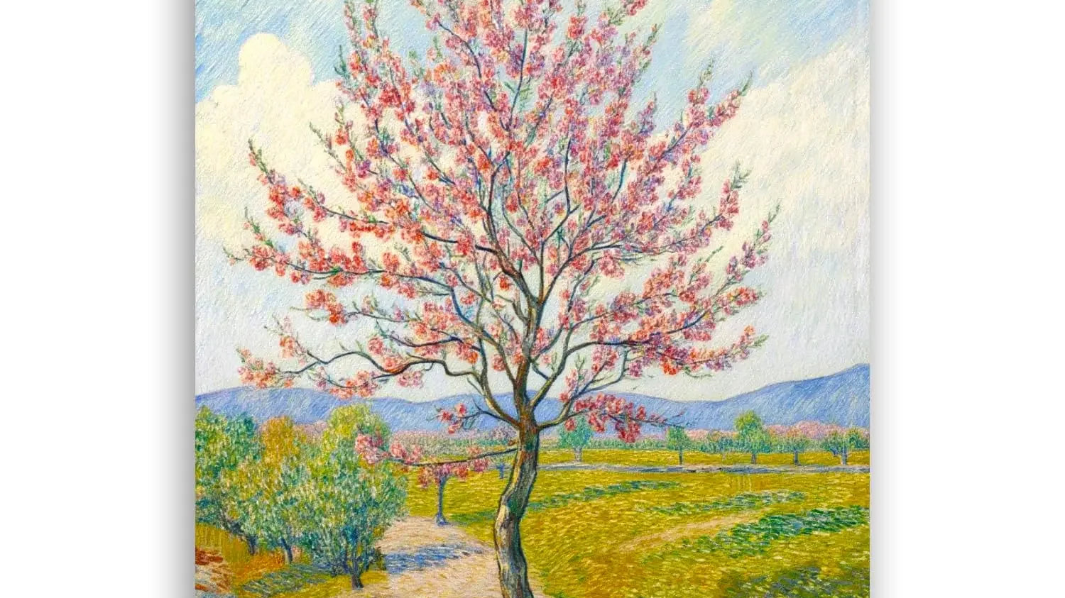 GALERIE SCHÖNE KÜNSTE Blühende Bäume nach Van Gogh Kunstdruck, Leinwand auf Keilrahmen, 30 x 30 cm, Impressionismus Wandbild (Motiv 1, 70x50 cm, Gerahmt)