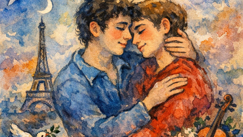 Was wäre wenn... Marc Chagall schwule Liebe gemalt hätte - Verliebt in Paris - Wandbild bei KUINSTWERK BILDER