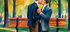 Schwules Liebespaar vor Parkbank – Gay Love Art im Kirchner-Stil
