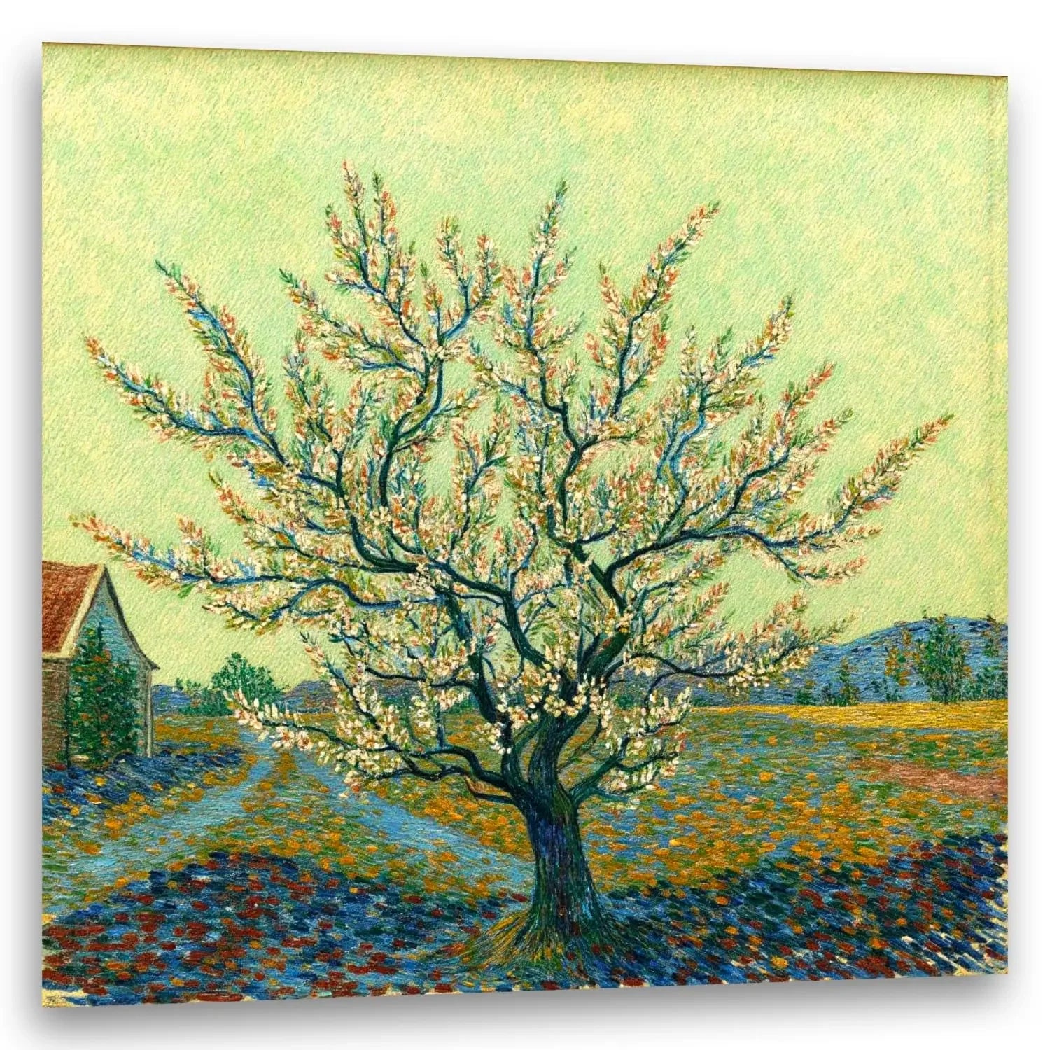 Blühender Baum im Van-Gogh-Stil, weiß-rosa Impressionismus auf Leinwand