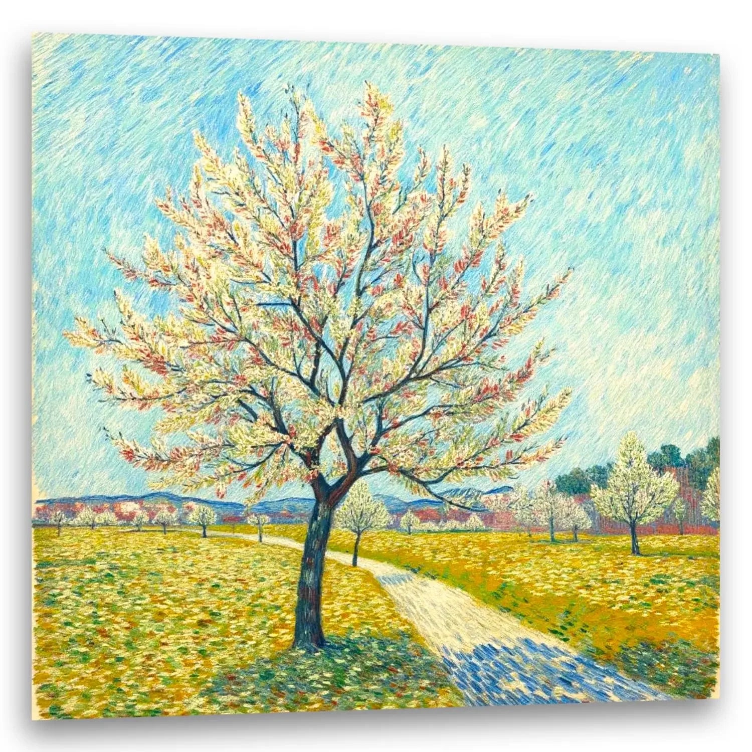 Rosa Blüten im Wind - Van Gogh Stil Impressionismus - Leinwandbild
