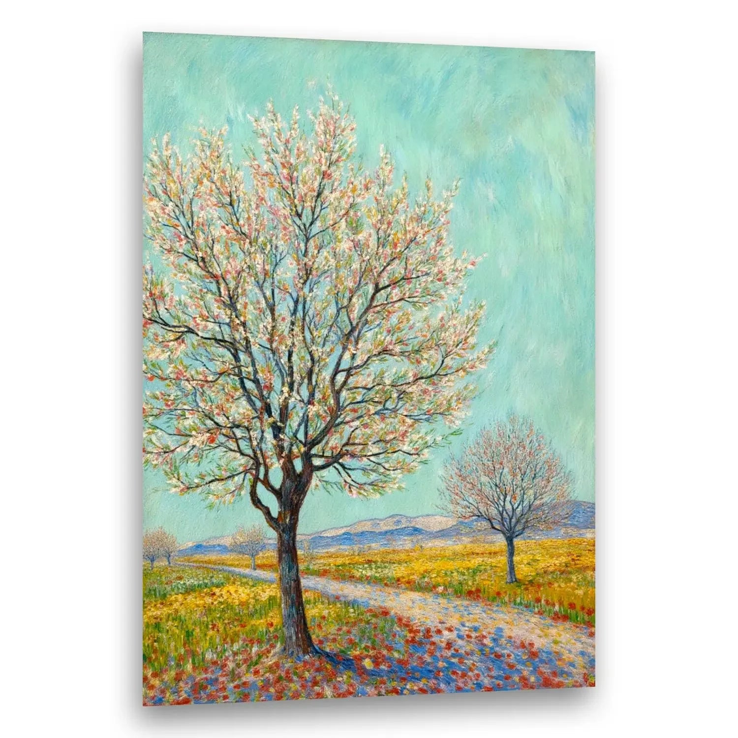 Blühende Bäume Rosa Frühling - Van Gogh Stil Hochformat - Canvas Wandbild
