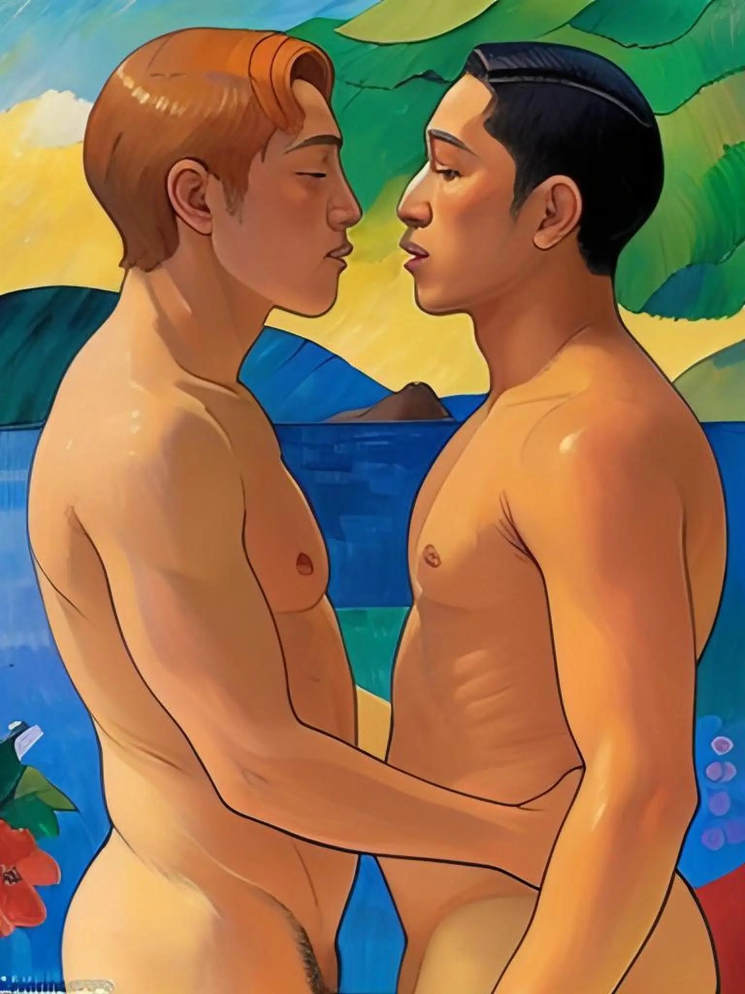 Gauguin trifft Gay Love - Tropisches Paradies KUNSTWERK BILDER