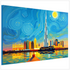 Dubai Skyline mit Burj Khalifa - Sternennacht Stil - Wirbelnder blauer Himmel - Canvas Wandbild - Moderne Kunst

