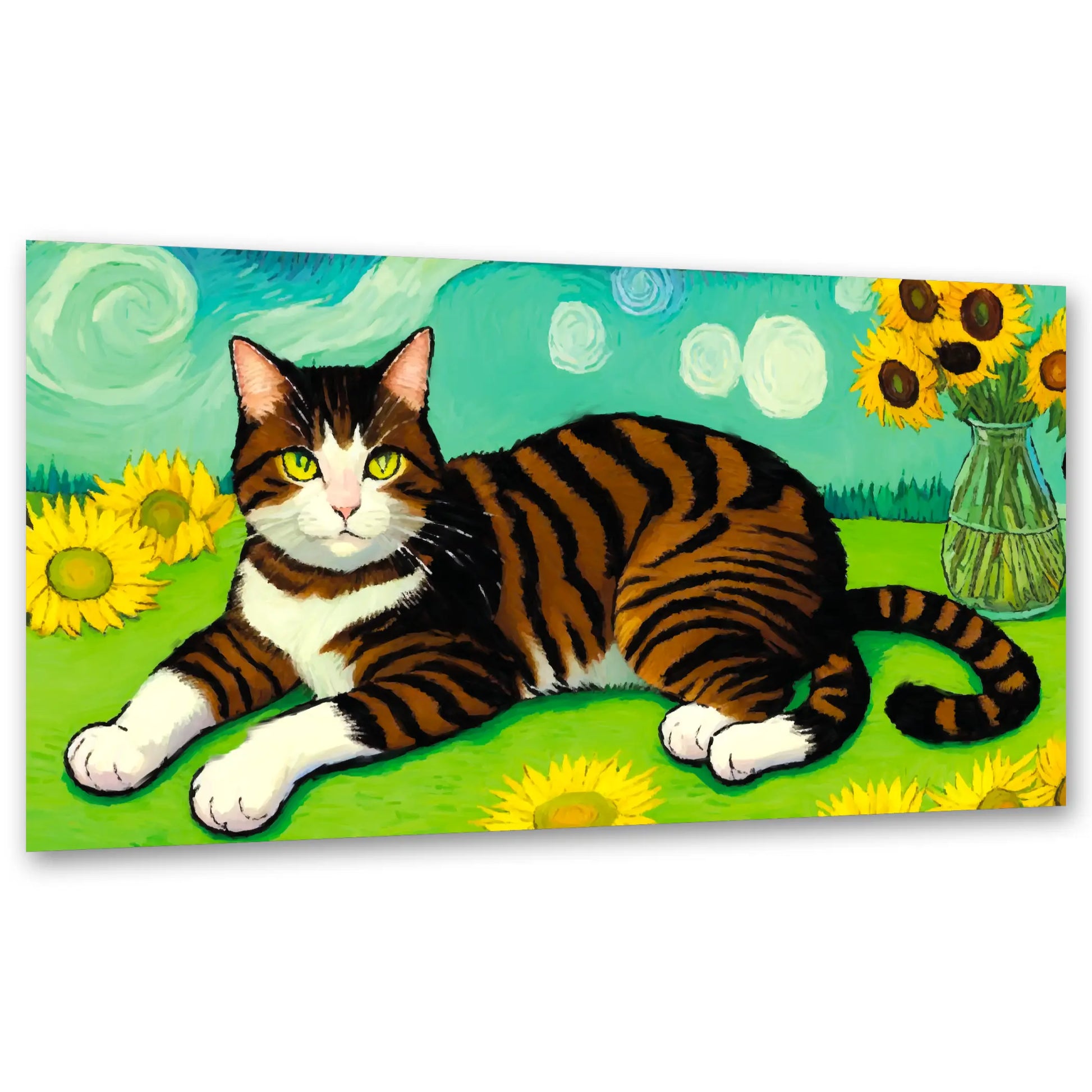 Katze mit Sonnenblumen - Van Gogh Hommage KUNSTWERK BILDER