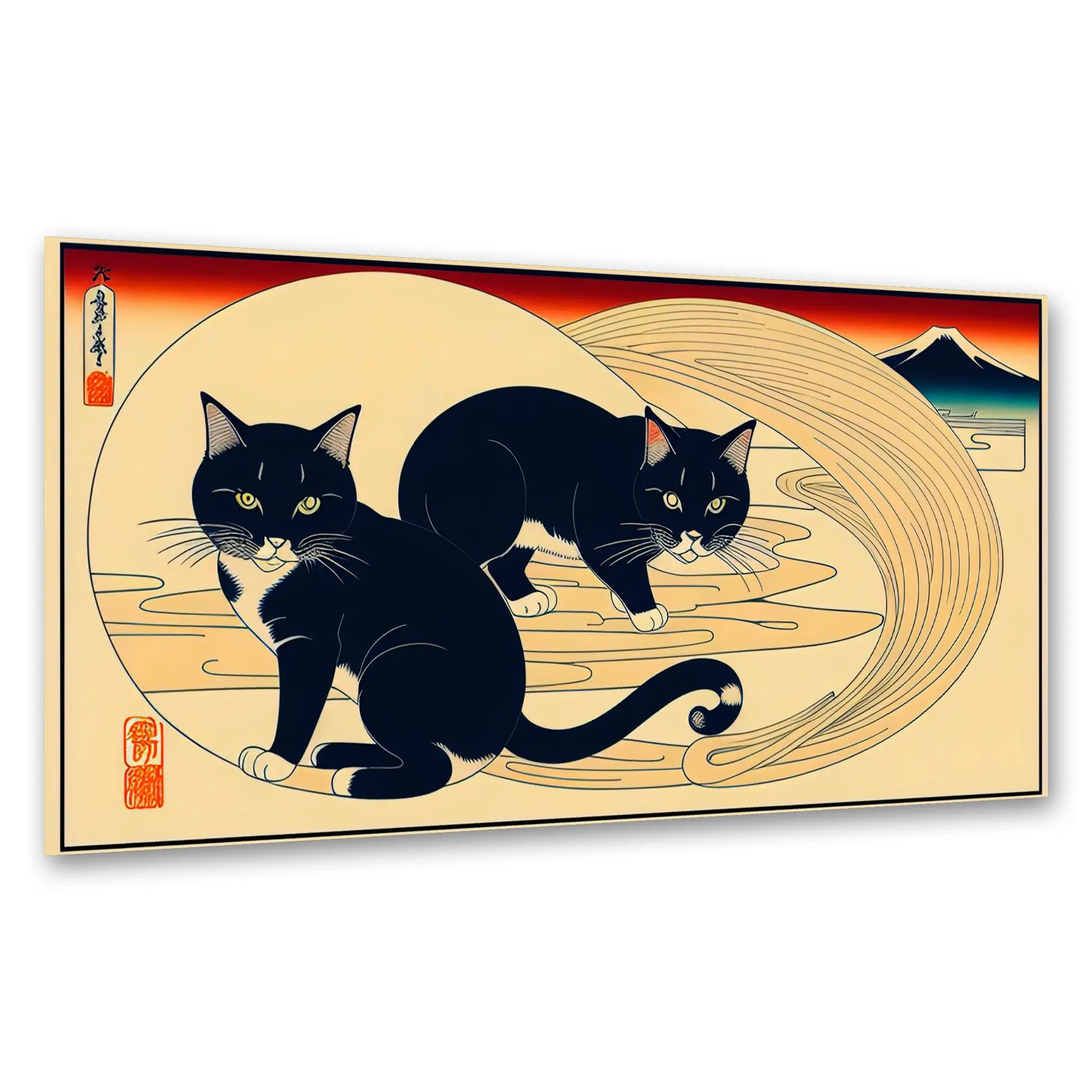 Schwarze Katzen - Japanischer Holzschnitt KUNSTWERK BILDER