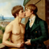 Gentleman im grünen Gehrock küsst nackten jungen Mann - Romantische Landschaft - Leinwandbild - Gay Love trifft Friedrich
