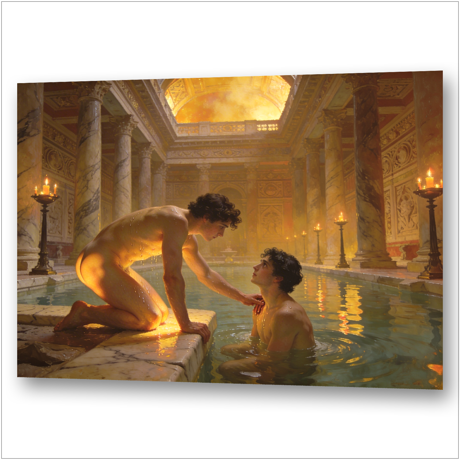 Komm zu mir – Schwule Sehnsucht im antiken Bad, Gay Art im Simeon-Solomon-Stil