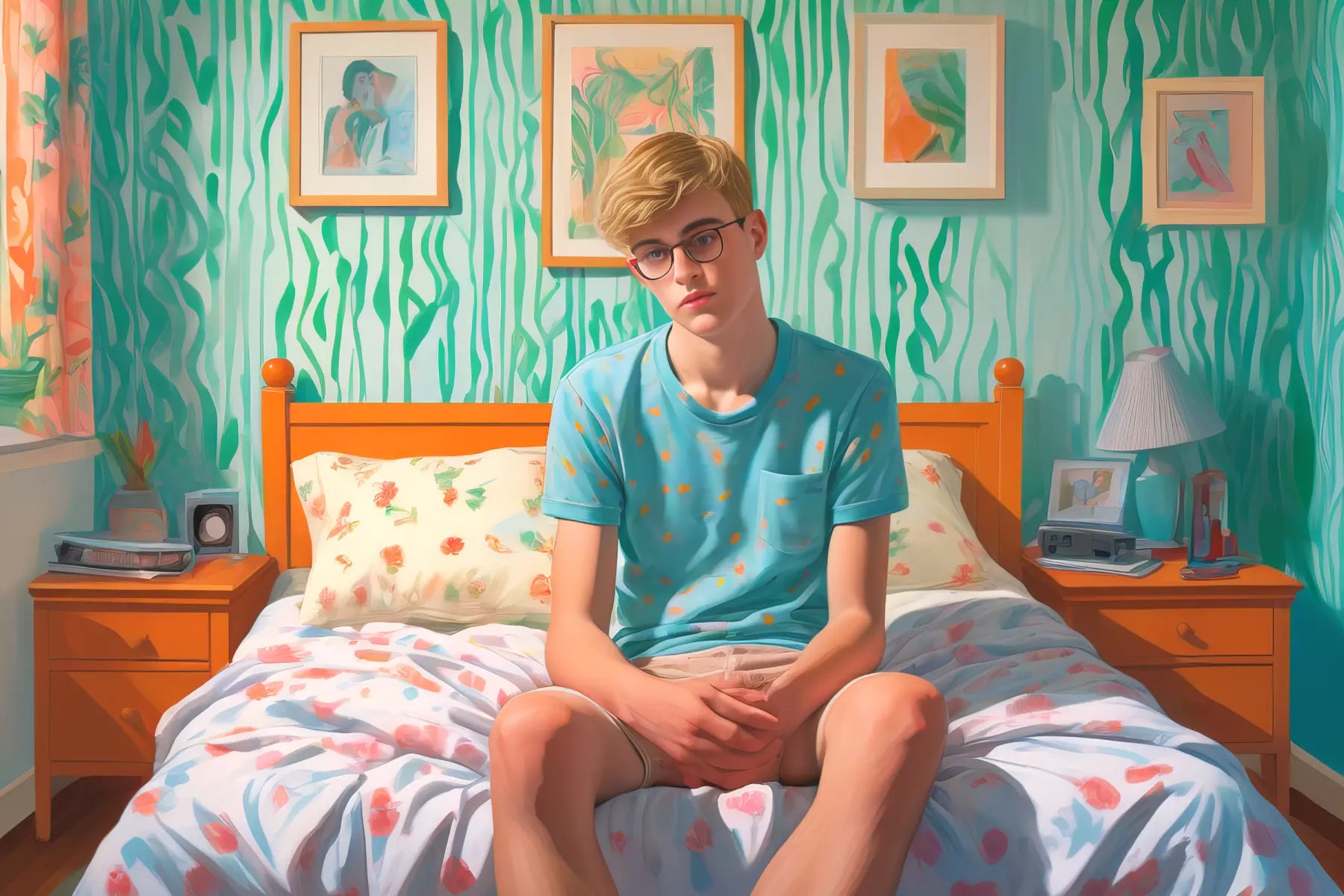 Gay Art Canvas - Junger Mann im bunten Schlafzimmer | Kunstwerk Bilder KUNSTWERK BILDER