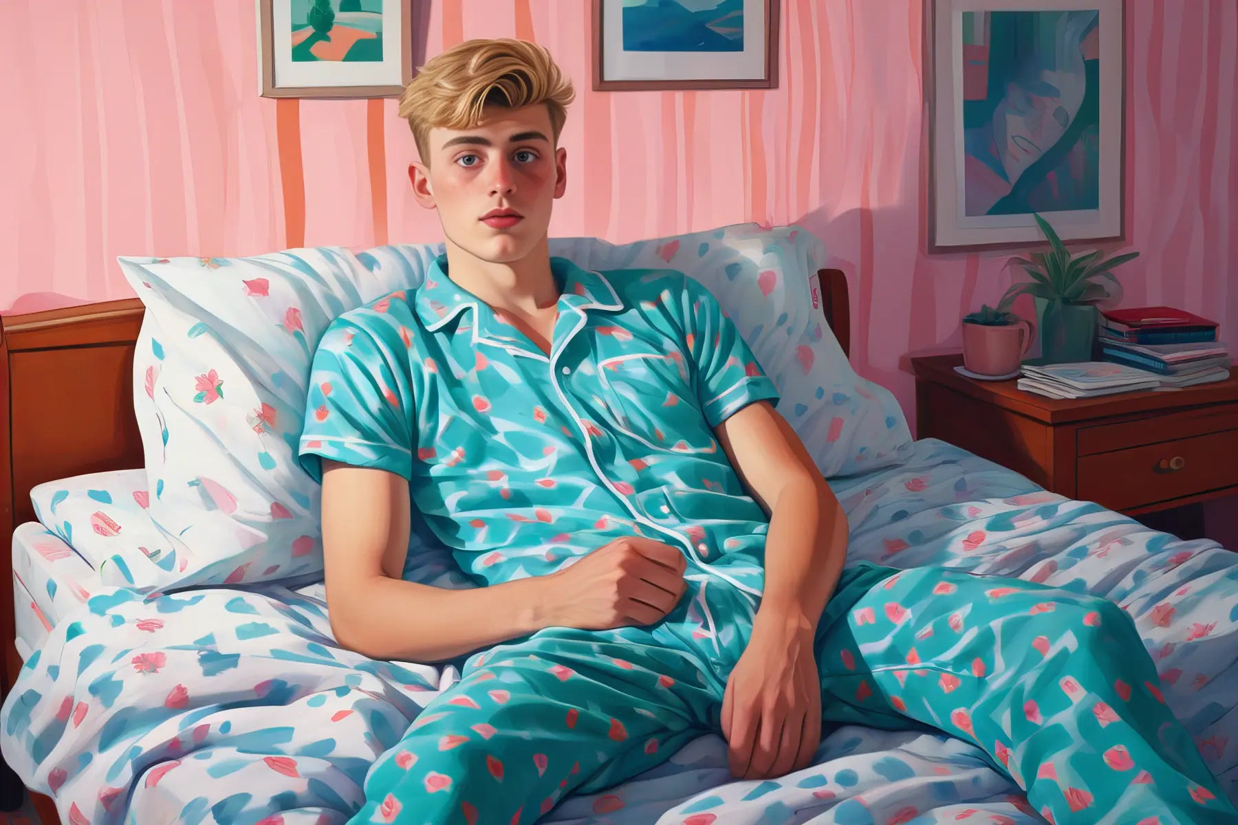 Gay Art Canvas - Junger Mann im Bett | Kunstwerk Bilder KUNSTWERK BILDER