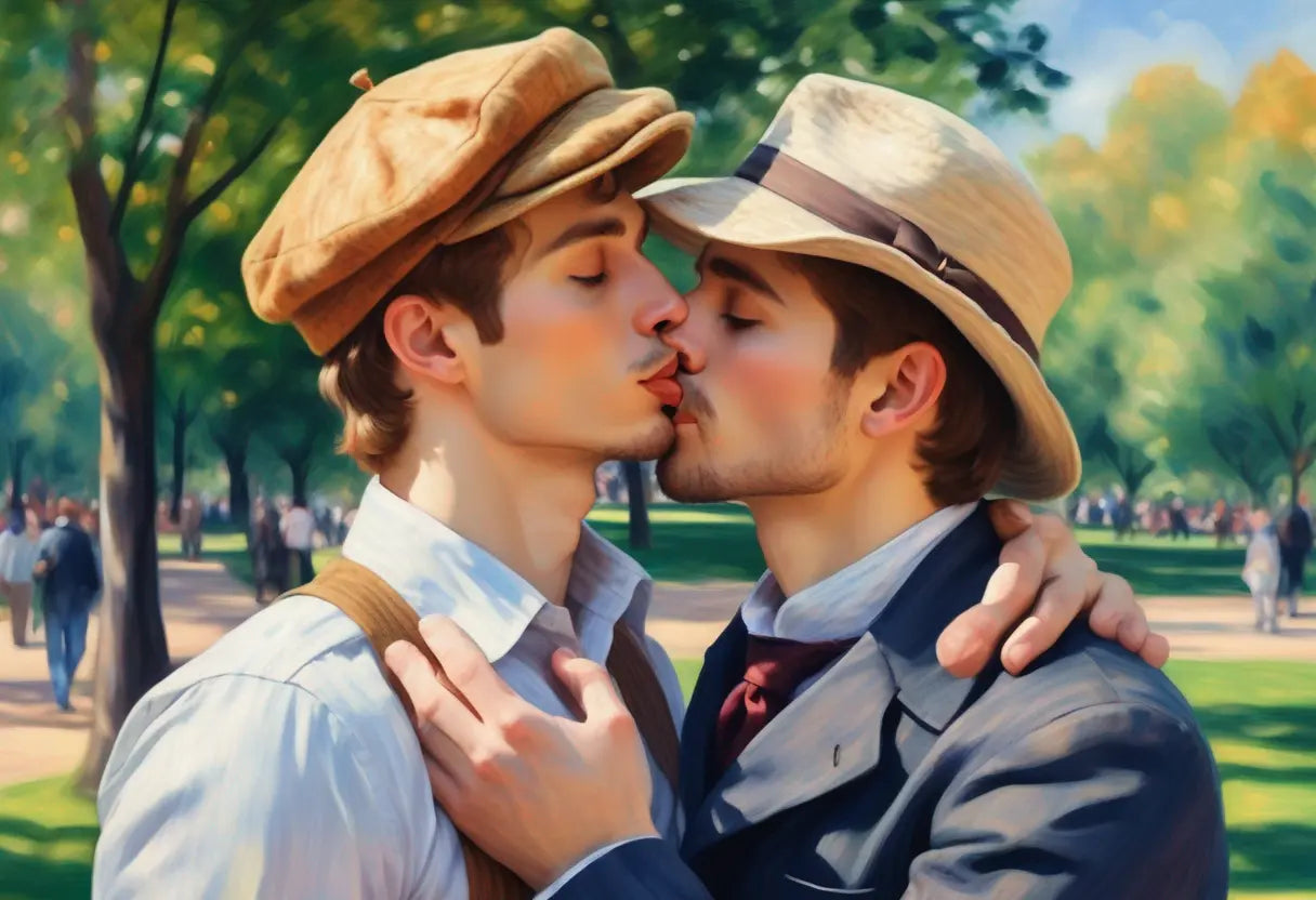 Renoir trifft Gay Love - Kuss im Park KUNSTWERK BILDER