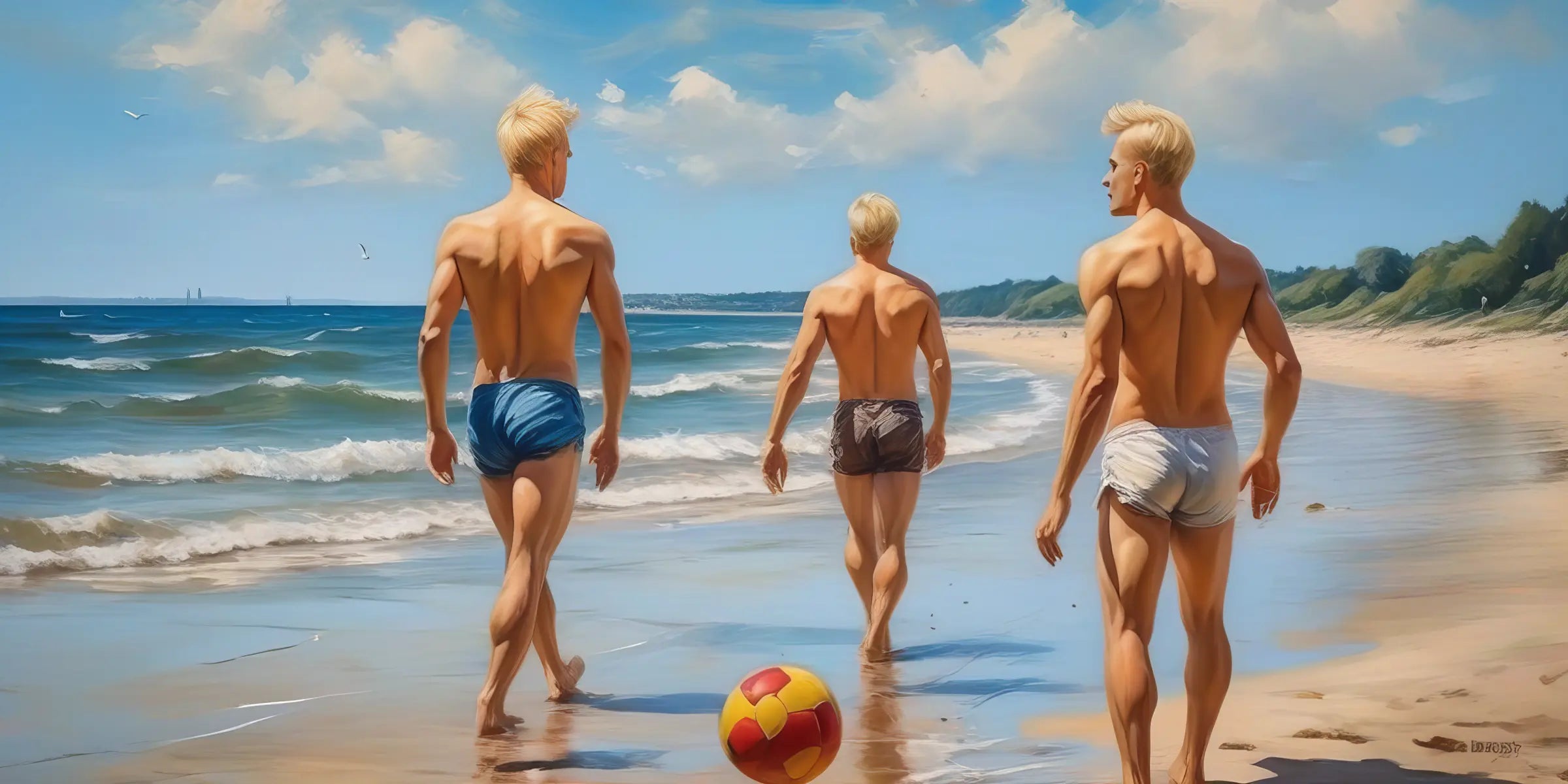 Drei am Strand - Sommerliche Kunst im realistischen Stil | Kunstwerk Bilder KUNSTWERK BILDER