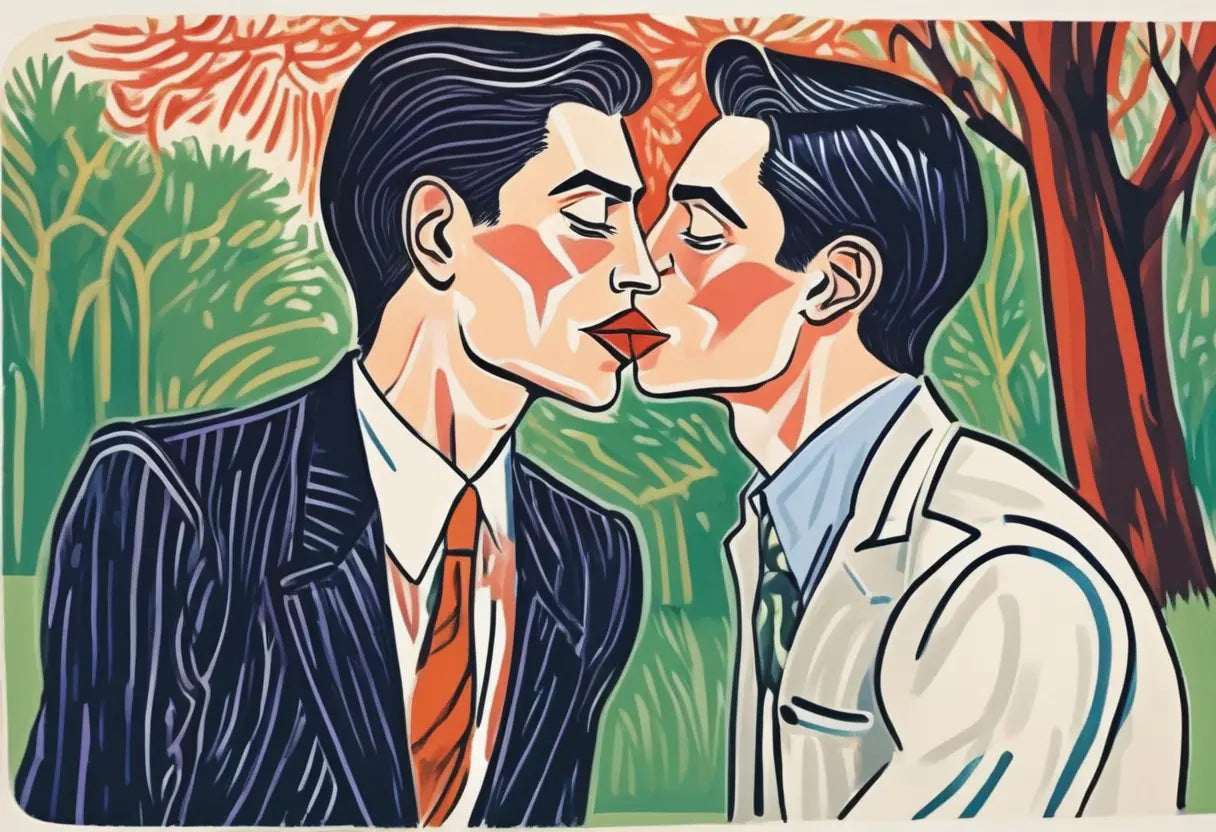 Kirchner trifft Gay Love - Holzschnitt-Kuss KUNSTWERK BILDER