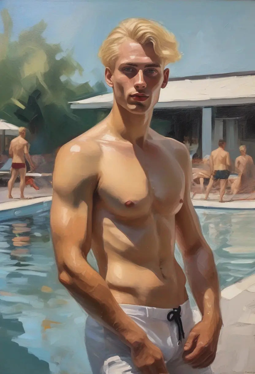 Am Pool - Gay Art Posing - Er bekommt sie alle | Kunstwerk Bilder KUNSTWERK BILDER