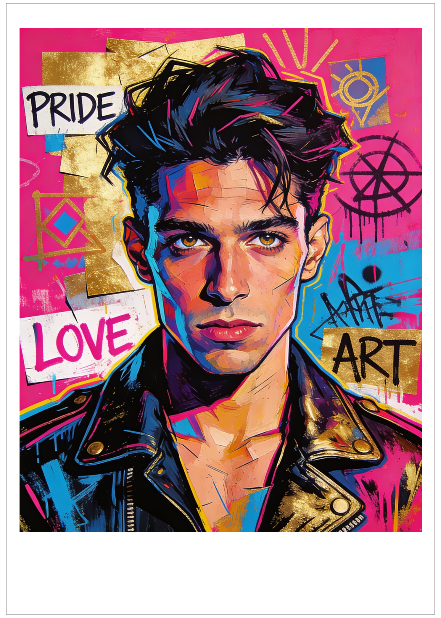 Street Art Portrait junger Mann mit PRIDE LOVE ART Graffiti - Basquiat-inspirierte Gay Art - Canvas Wandbild