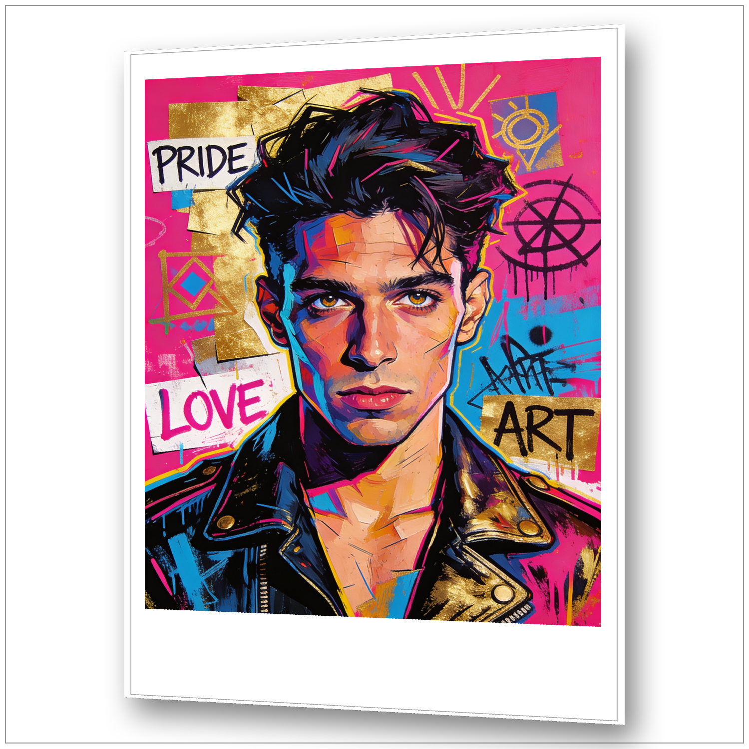 Street Art Portrait junger Mann mit PRIDE LOVE ART Graffiti - Basquiat-inspirierte Gay Art - Leinwandbild Keilrahmen