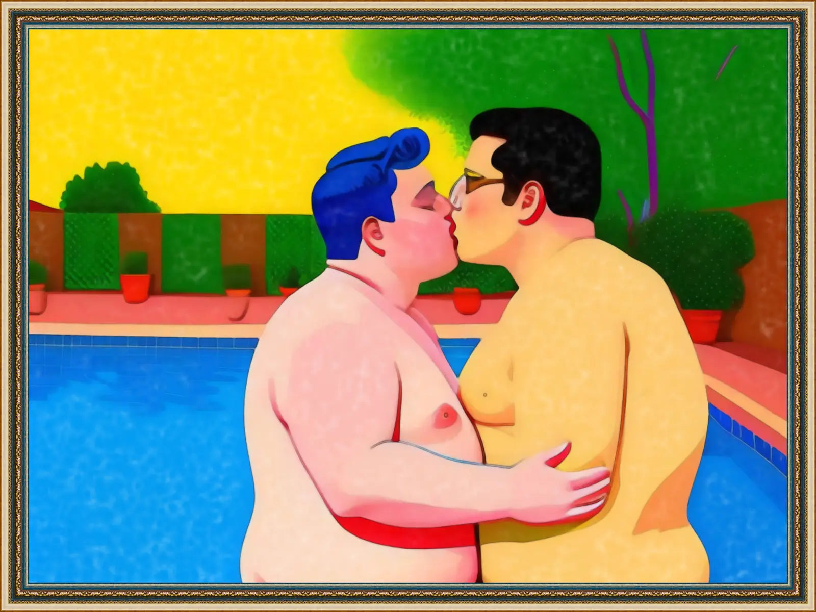 Gay Art Wandbild - Chubby Love am Pool New York Pop Art KUNSTWERK BILDER