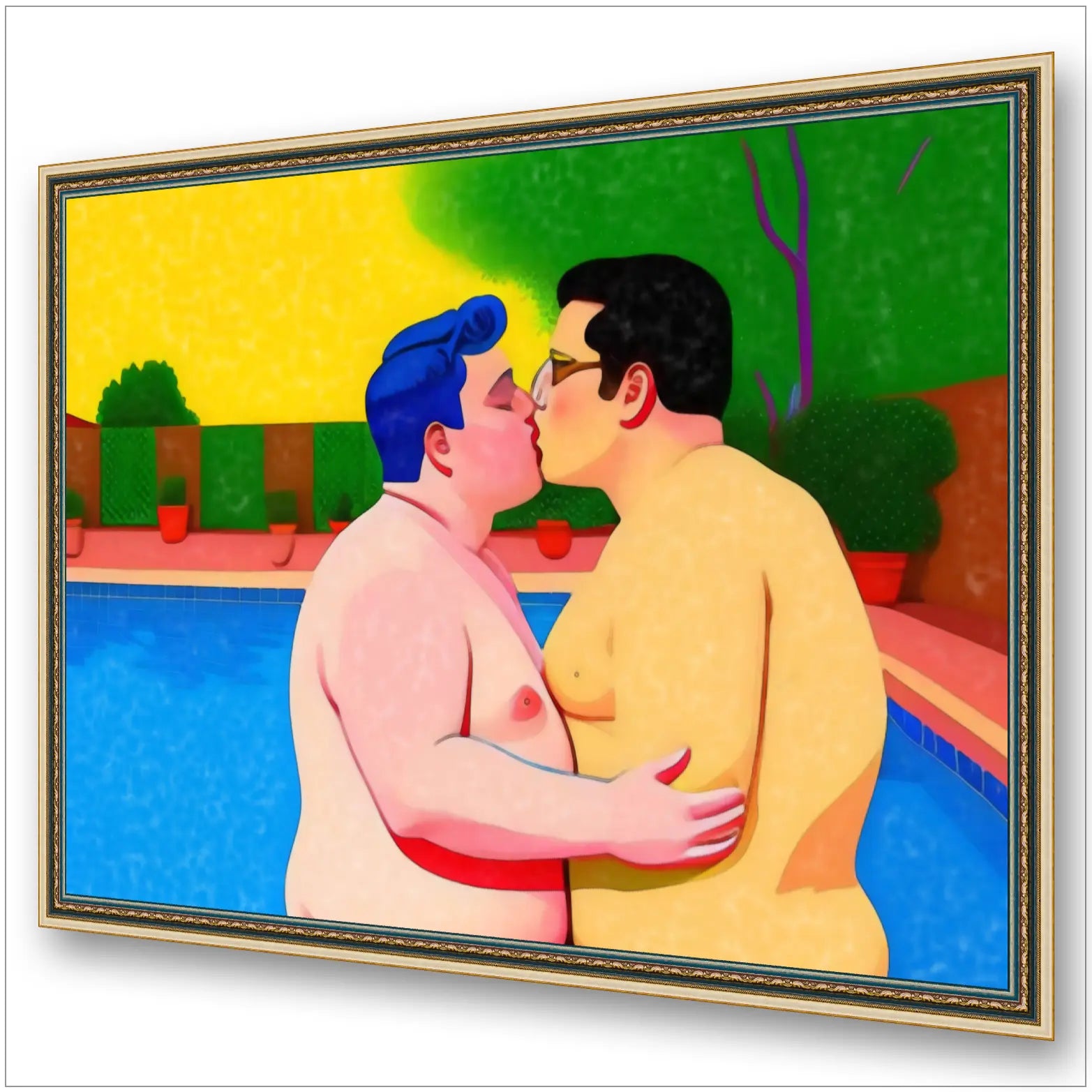 Gay Art Wandbild - Chubby Love am Pool New York Pop Art KUNSTWERK BILDER