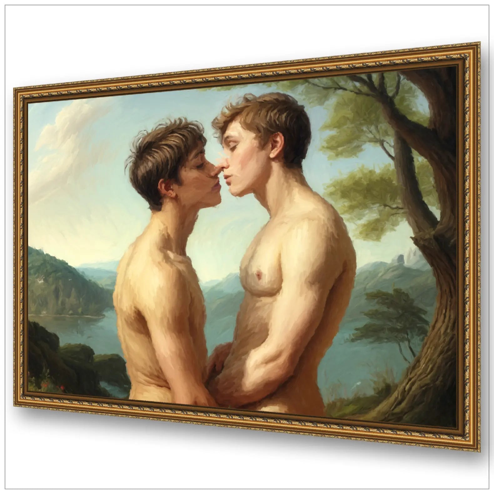 Die verbotene Umarmung - Realistische Gay Art im klassischen Stil | Kunstwerk Bilder KUNSTWERK BILDER