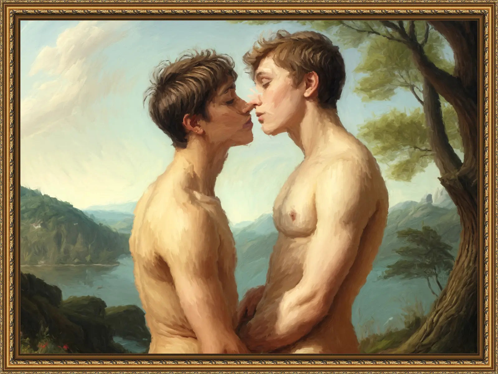Die verbotene Umarmung - Realistische Gay Art im klassischen Stil | Kunstwerk Bilder KUNSTWERK BILDER