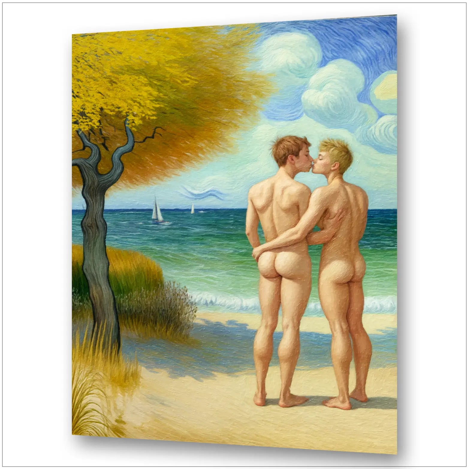 Van Gogh trifft Gay Love - Strand Kuss | Kunstwerk Bilder KUNSTWERK BILDER