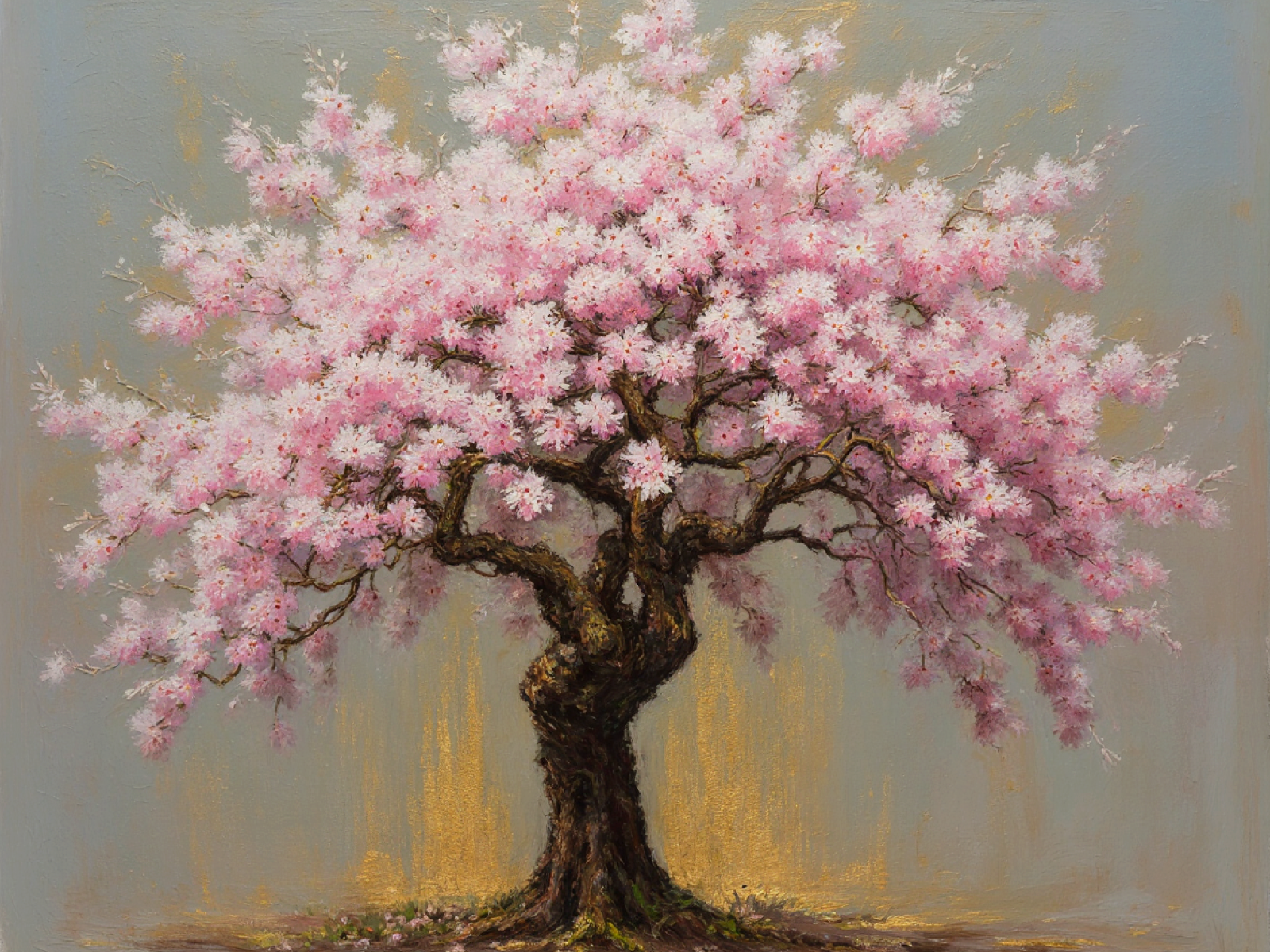 Kirschblütenbaum in voller Blüte - Rosa-weiße Blütenwolke - Impressionistischer Stil - Leinwand Keilrahmen