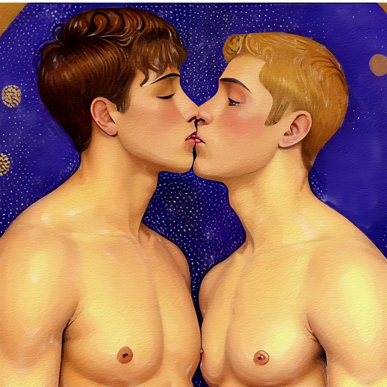 Zwei Männer küssend - Klimt-Inspiration - Jugendstil mit Ornamenten - Gay Fine Art Wandbild
