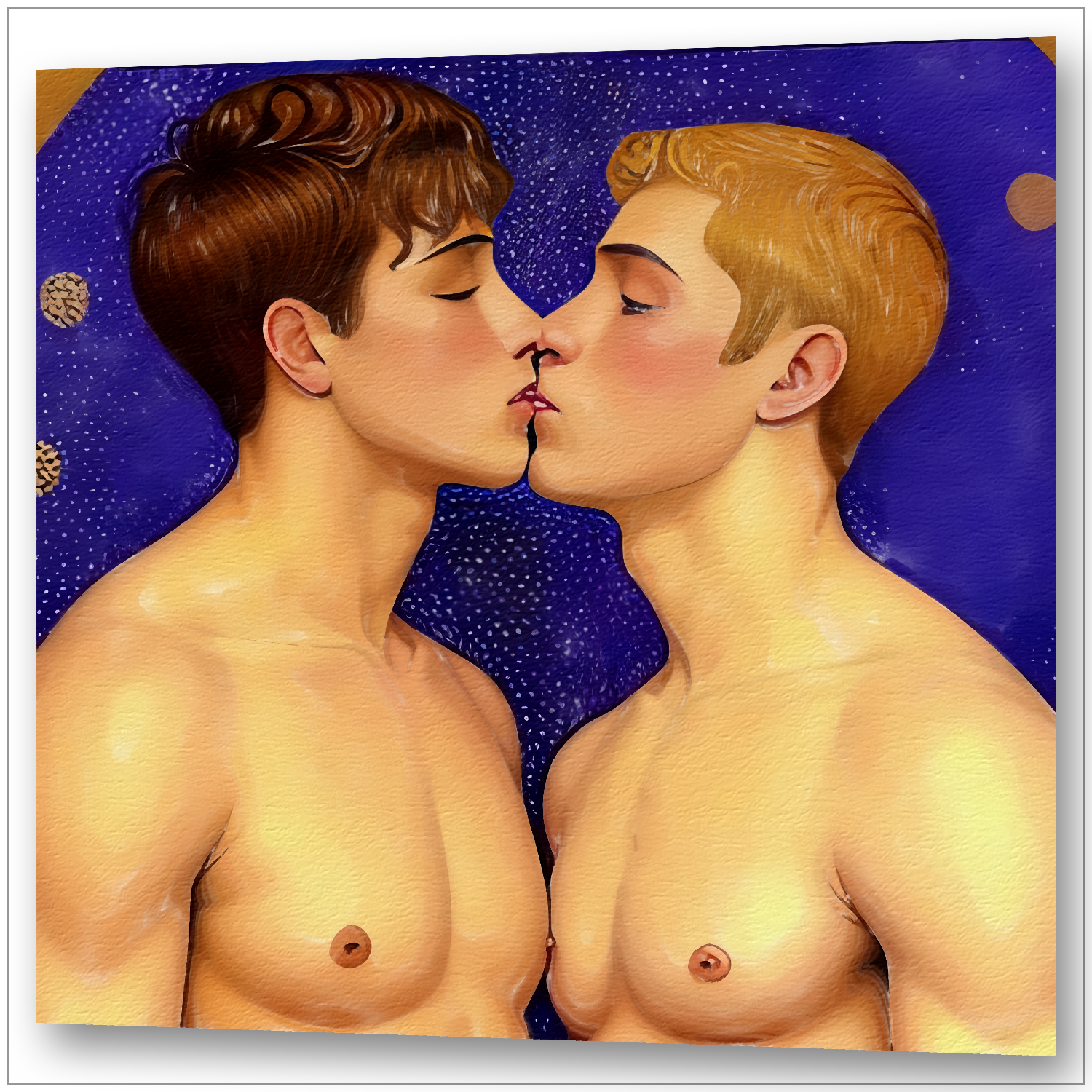 Zwei Männer küssend - Klimt-Inspiration - Jugendstil mit Ornamenten - Gay Fine Art Leinwandbild
