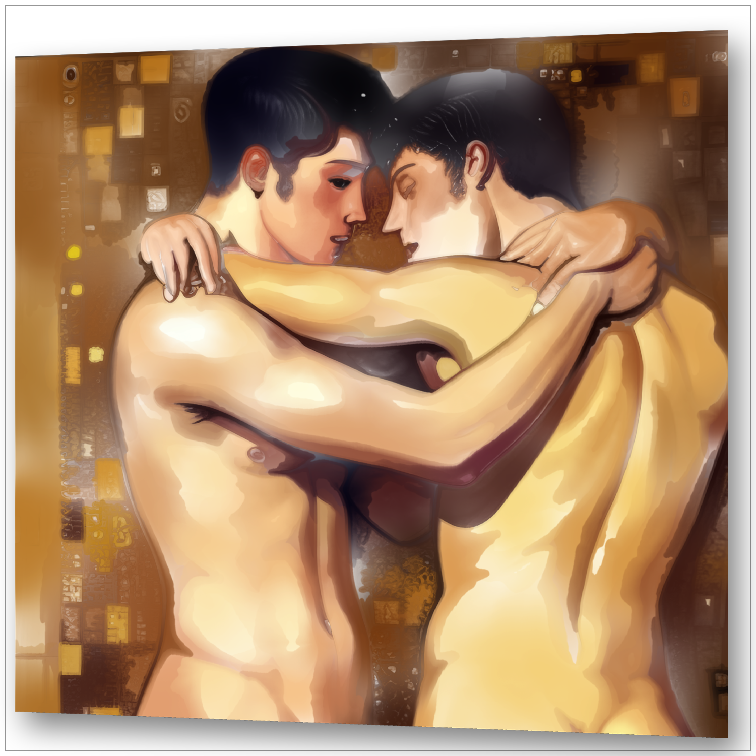 Zwei Männer in Umarmung - Klimt-Inspiration - Goldene Ornamente - Gay Fine Art Canvas
