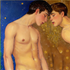 Zwei Männer zwischen Nacht und Gold - Klimt-Inspiration - Ornamentales Band - Gay Fine Art Canvas
