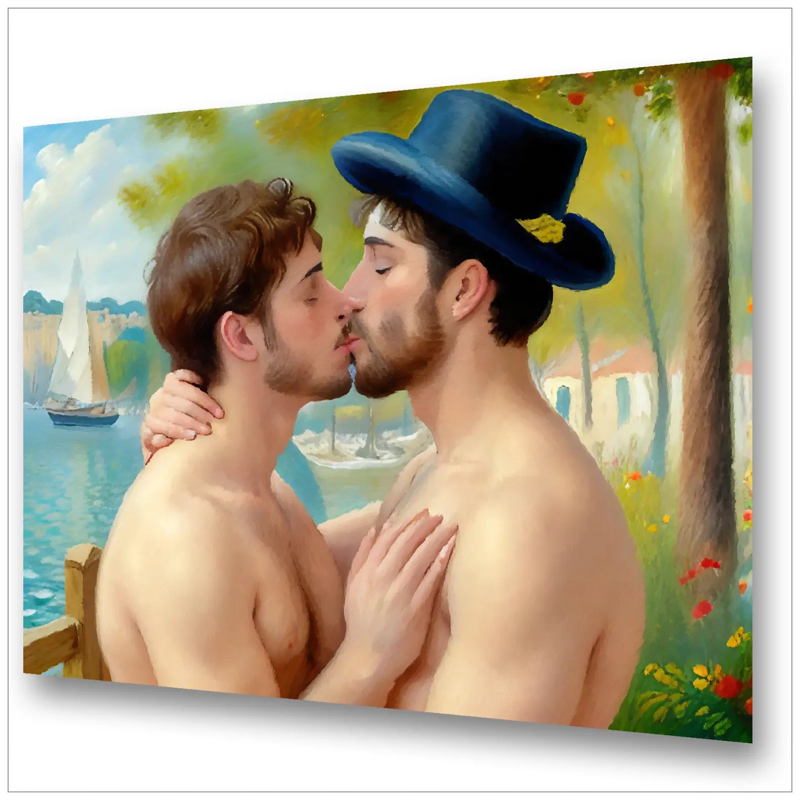 Der Kuss am Ufer - Impressionistische Gay Art im Renoir-Stil | Kunstwerk Bilder KUNSTWERK BILDER