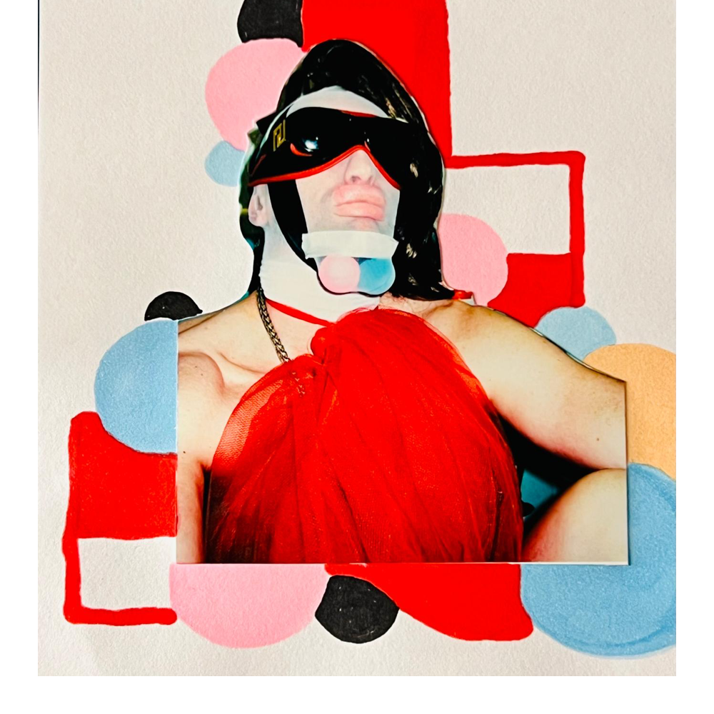 Glamour-Pose mit roter Sonnenbrille - Geometrische Collage - Gay Art - Canvas Wandbild - Tim Lienhard
