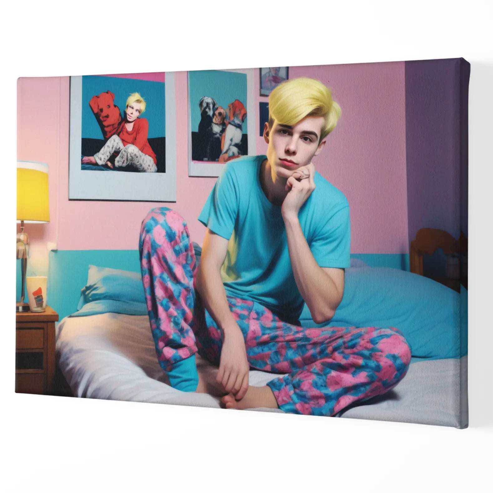 Gay Art Canvas - Junger Mann in rosa Schlafzimmer | Kunstwerk Bilder KUNSTWERK BILDER