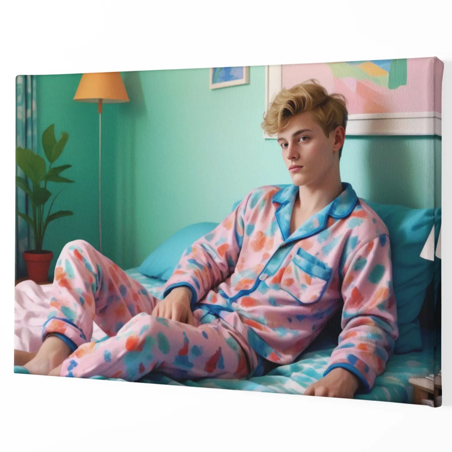 Gay Art Canvas - Junger Mann in buntem Pyjama | Kunstwerk Bilder KUNSTWERK BILDER