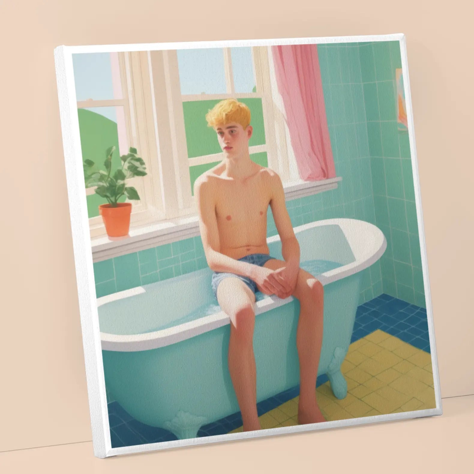 Gay Art Canvas - Twink am Wannenrand | Kunstwerk Bilder KUNSTWERK BILDER